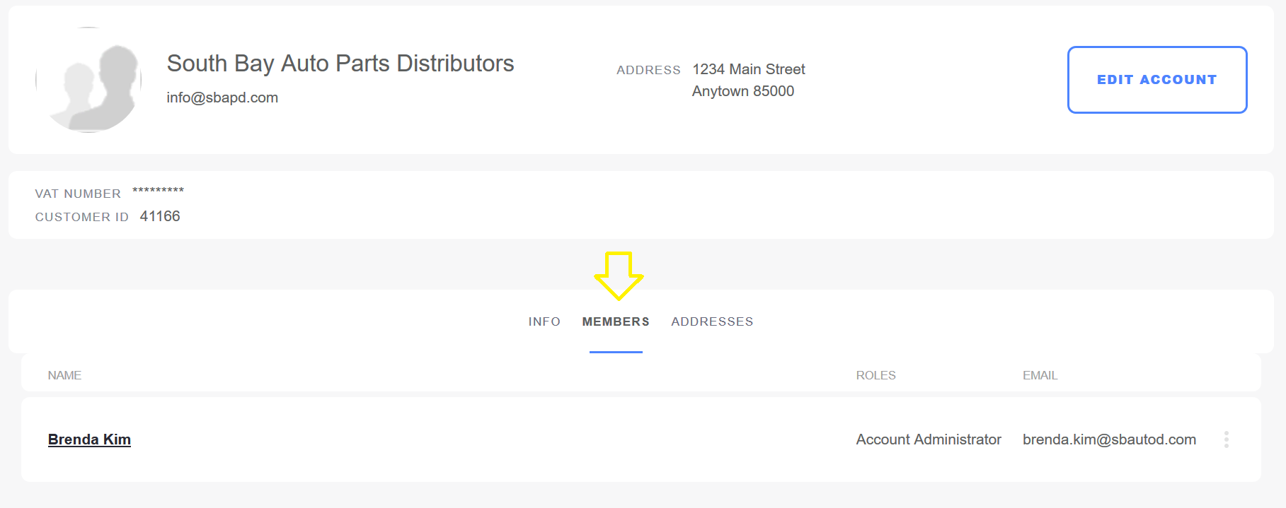 Account Management Widget's Members Tab