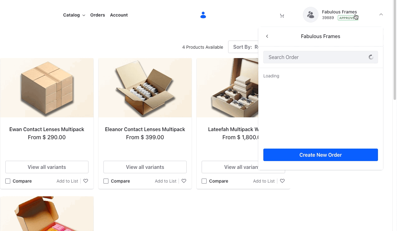 Choosing an order type during order creation.