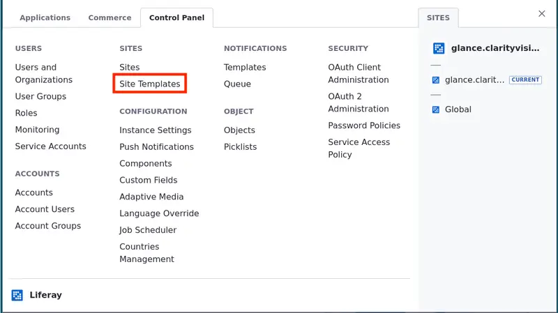 Create a site template through Site Templates in the Control Panel.