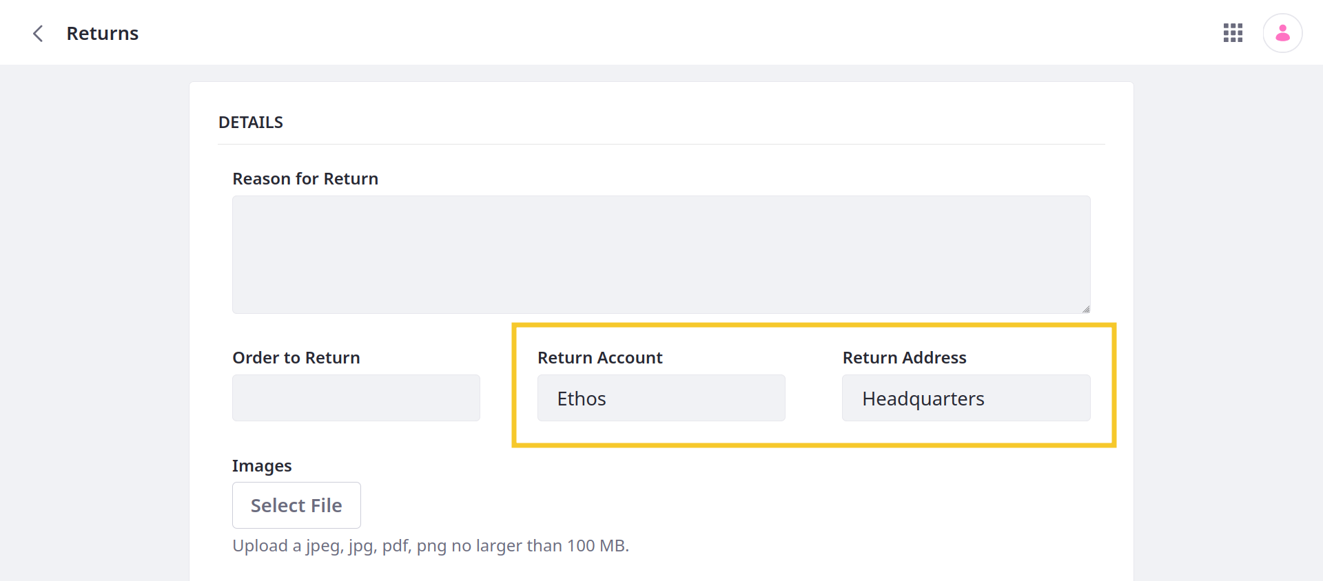 Users can select from available accounts and addresses in the custom object.
