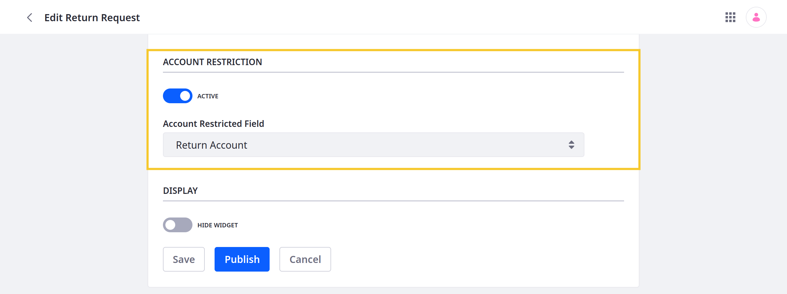 Toggle Account Restriction to active and select the account relationship you want to use.