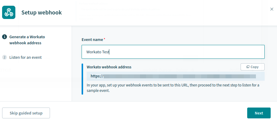 Enter an Event Name and click Next.