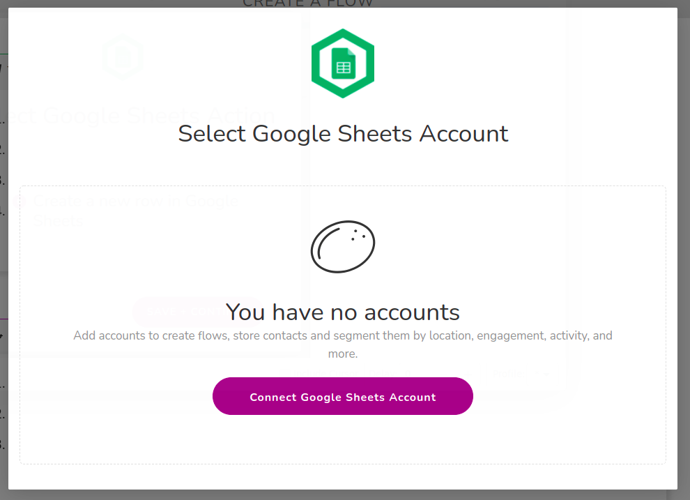 Connect the Google Sheet app to a Google account.