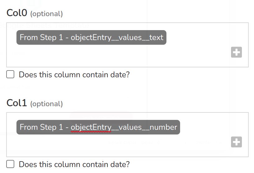 Map the Sheet's columns to Object fields.