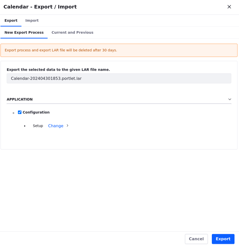 Calendar data export process.