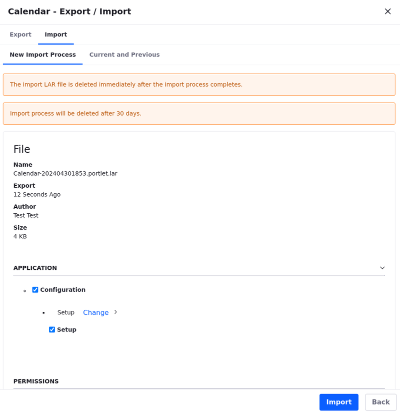 Calendar data import process.