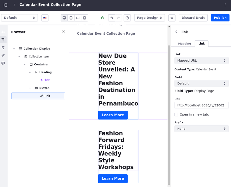 Map a button to the Calendar Event Display Page Template.