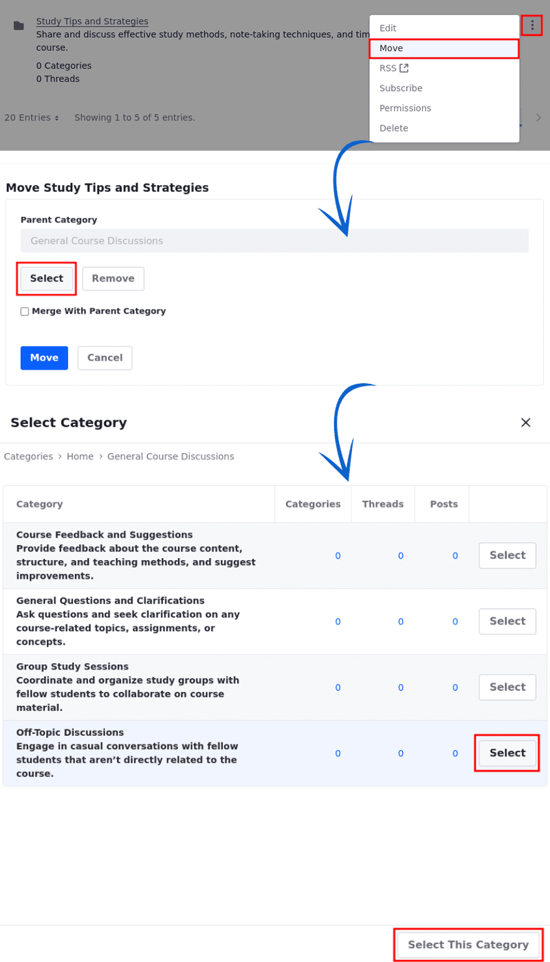 Move and merge categories.