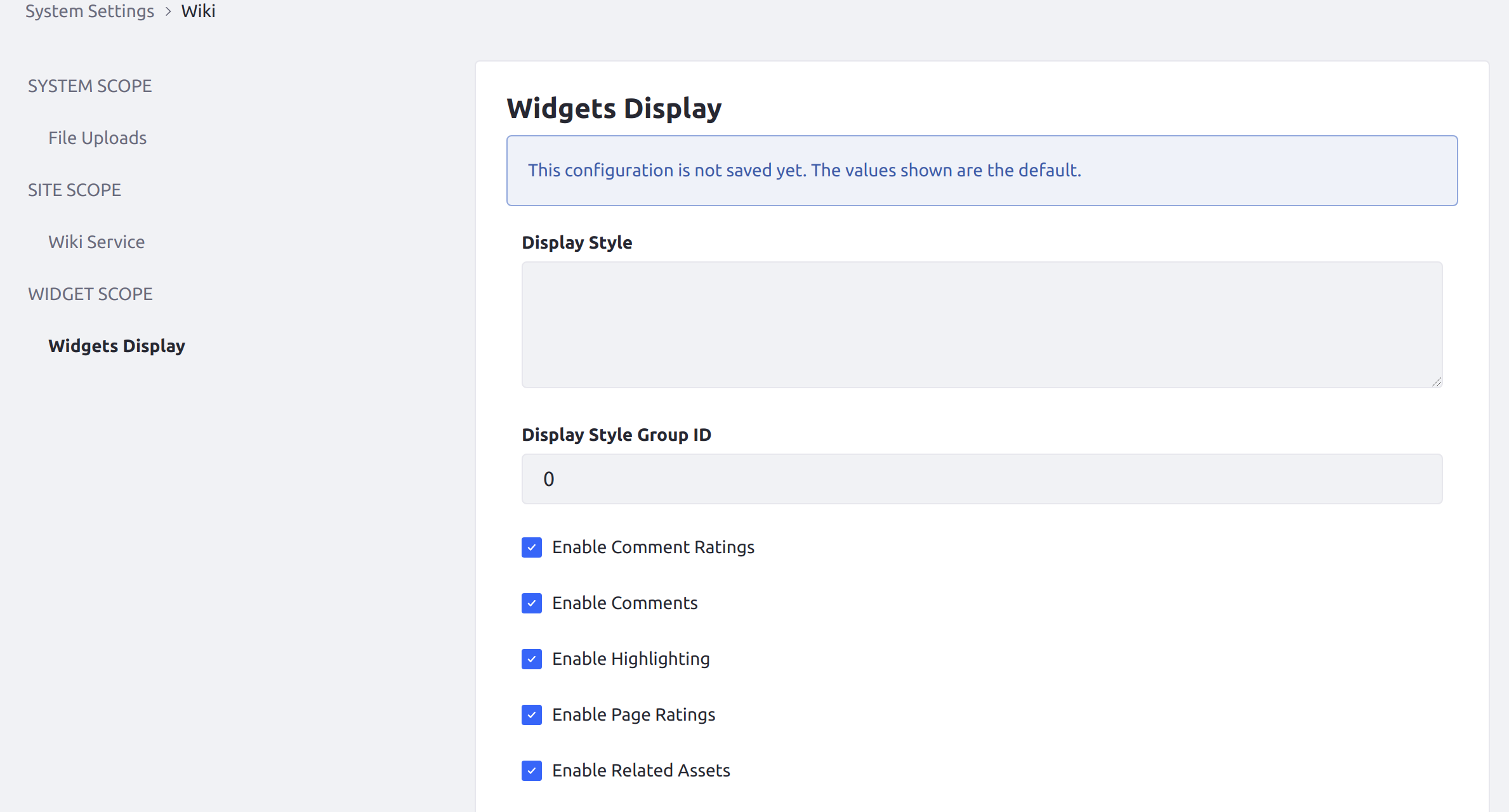 Administrators can also enable or disable ratings for a widget across multiple Sites.