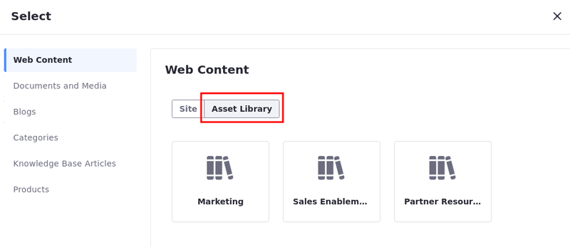 Click to the Asset Library tab and select a connected library.