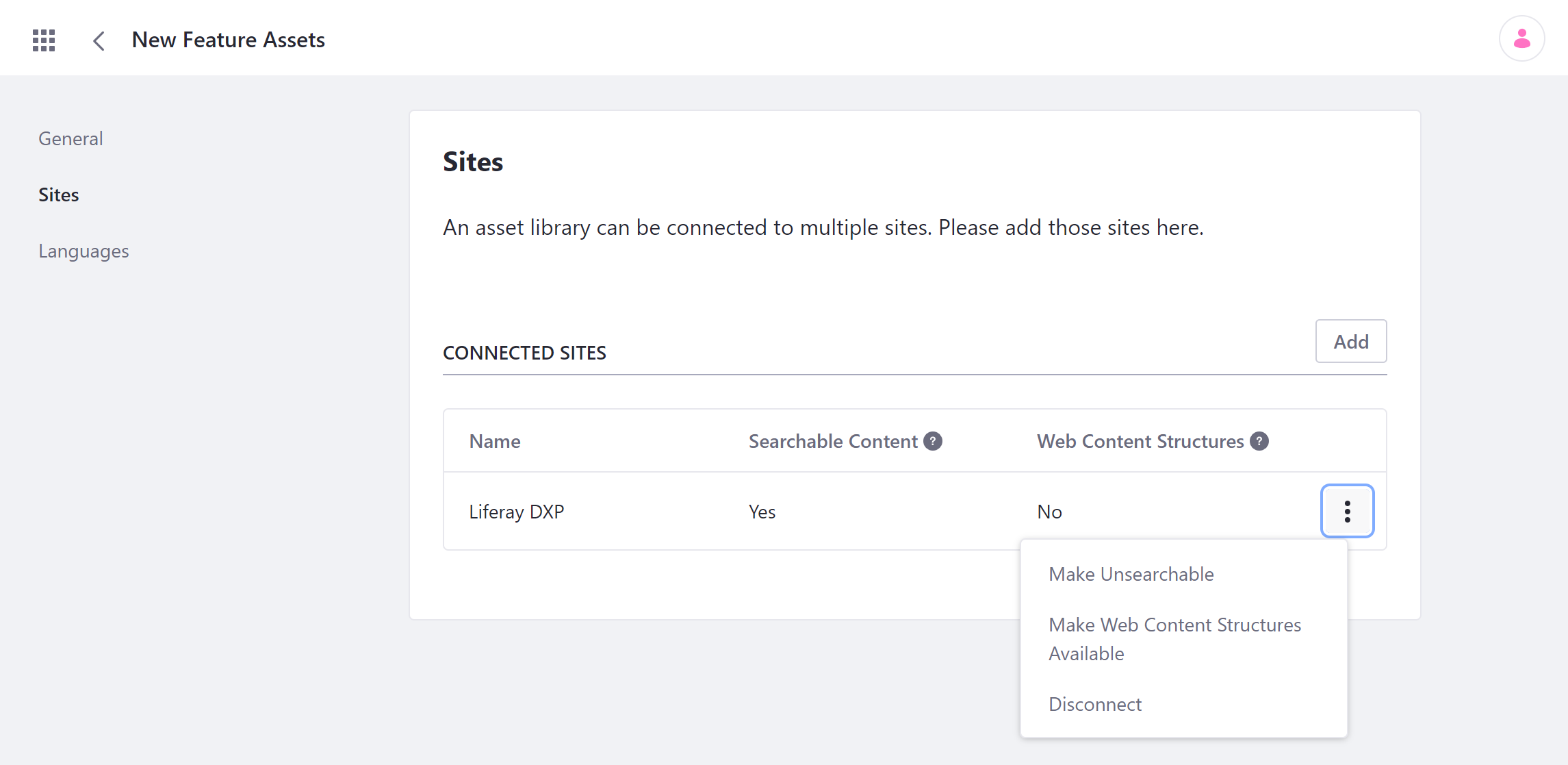 Connect Sites to an Asset Library and configure their connection.