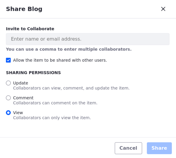 Share a blog entry via its Actions menu.