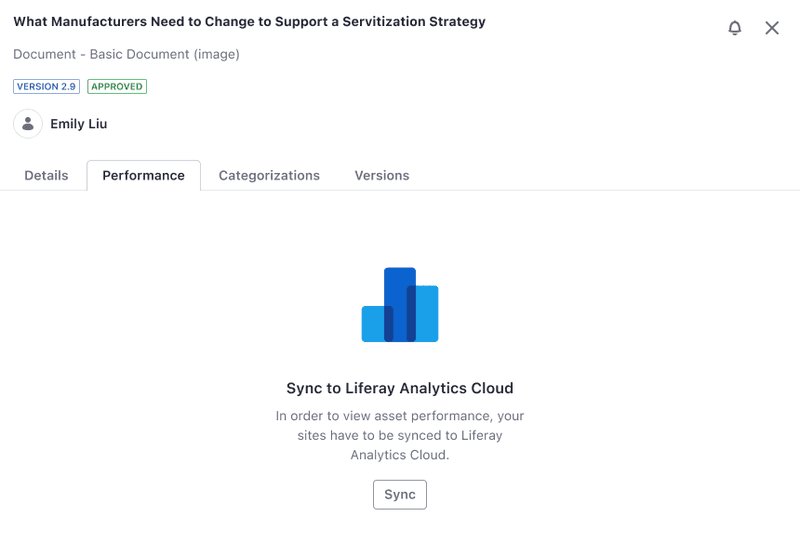 Click the Versions tab to view the version history for a content dashboard item.