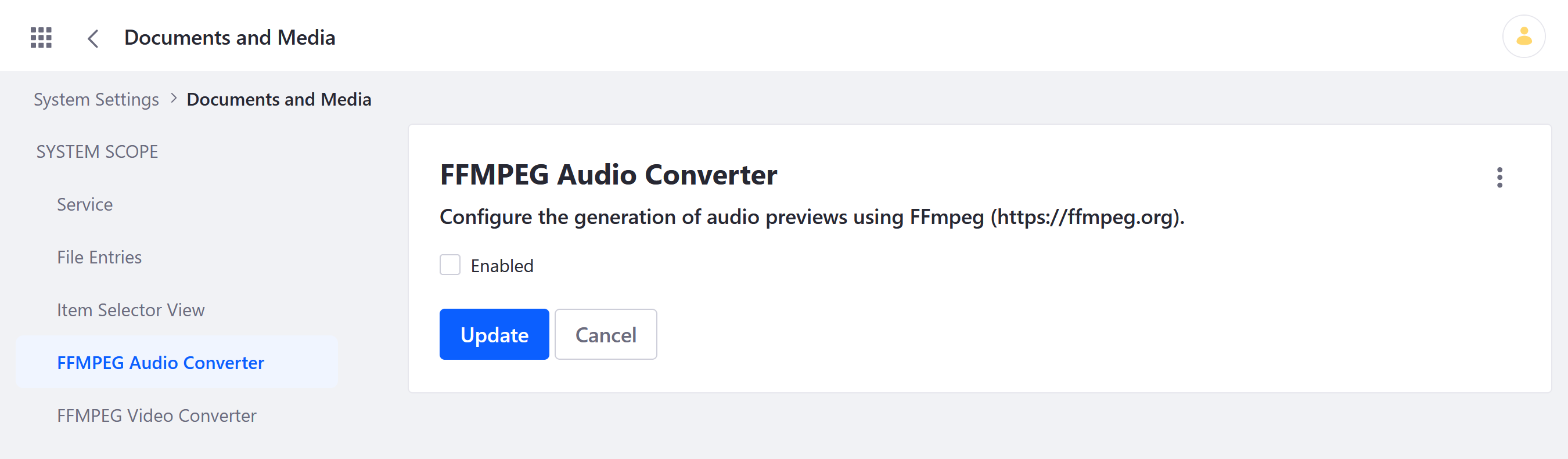 Enable both FFMPEG Audio Converter and FFMPEG Video Converter.