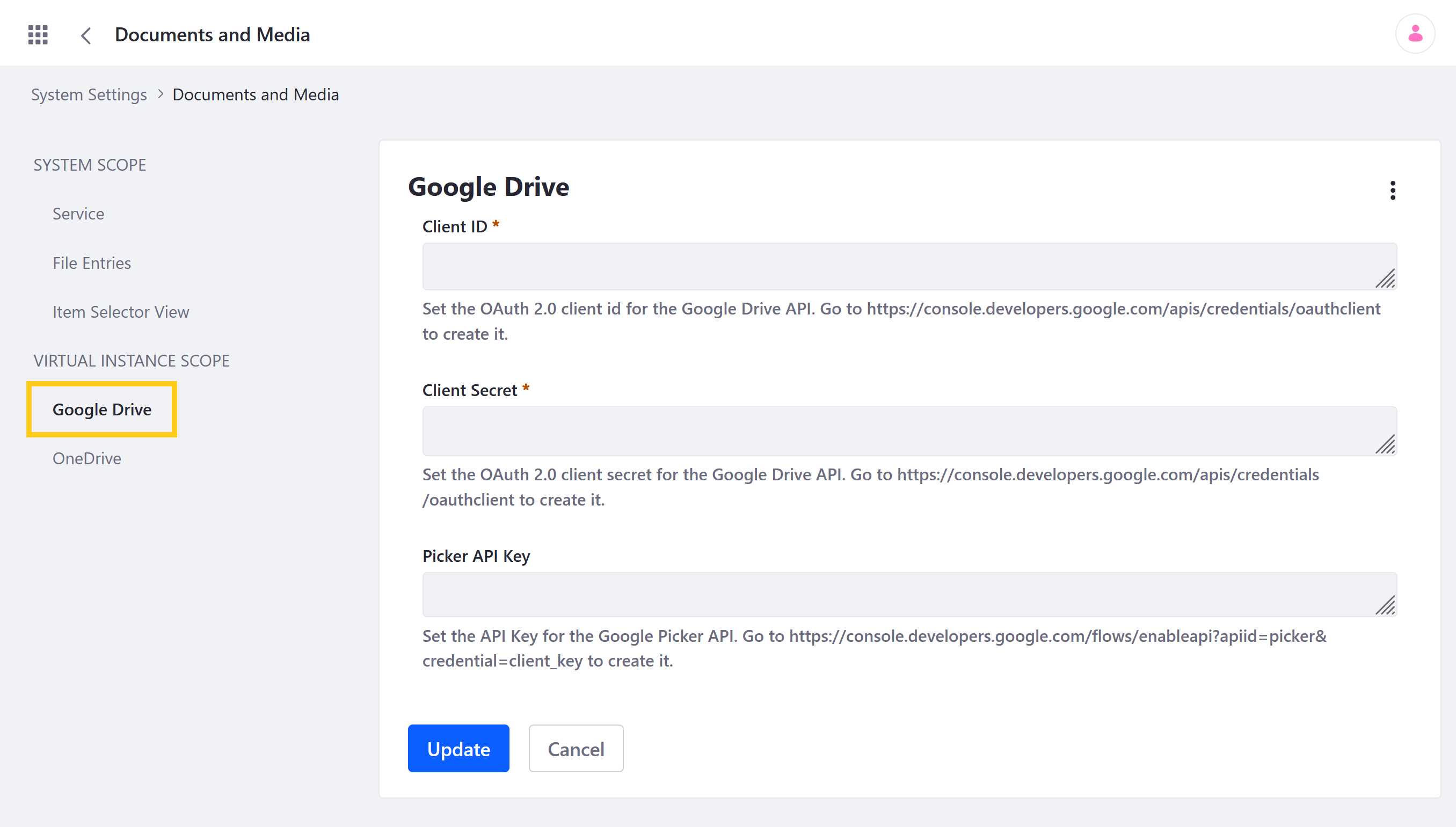 Click on Google Drive under Virtual Instance Scope.