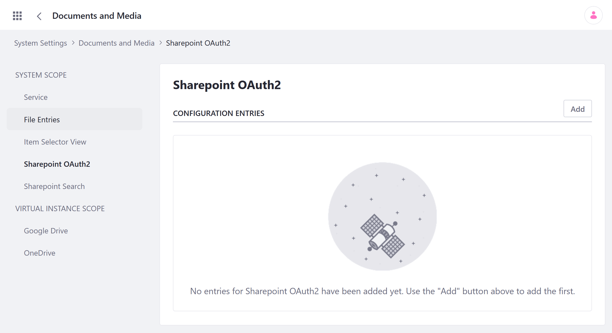 Go to System Settings > Documents & Media > SharePoint OAuth 2 in the Control Panel.