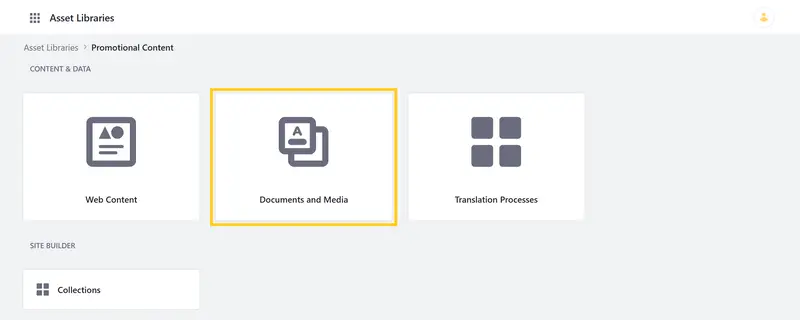 Click on Documents and Media in the asset library.