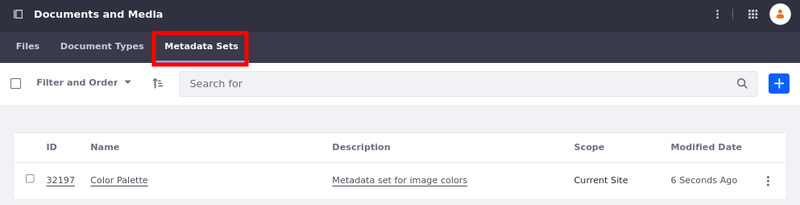 Create custom groups of data fields in the Metadata Sets tab.