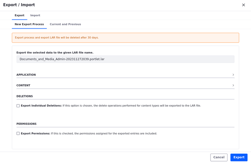 Initiate export or import operations for documents and media.