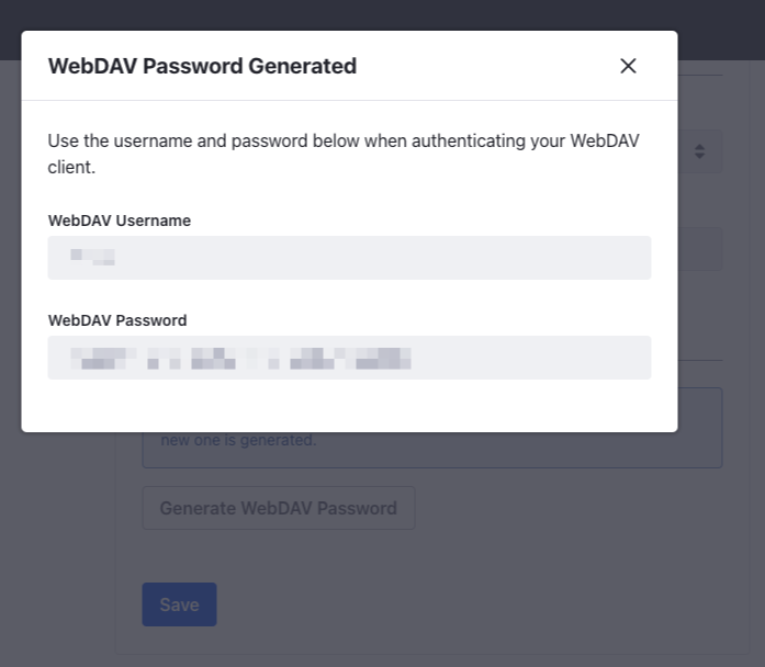 Generate a WebDAV password to use with your client.