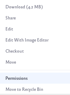 Click the Actions button for the desired file and select Permissions.