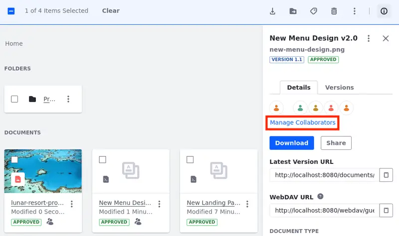 ［コラボレーター管理］をクリックして、ファイルを共有したユーザーのリストを開きます。