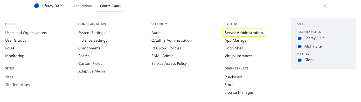 Navigate to the Server Administration.
