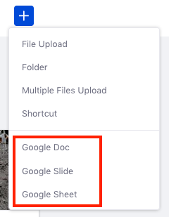 Select the type of Google document you want to create.