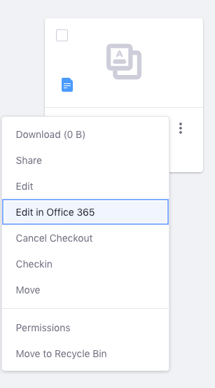 ドキュメントを変更するには、ファイルのアクションメニューから［Office 365で編集］を選択します。