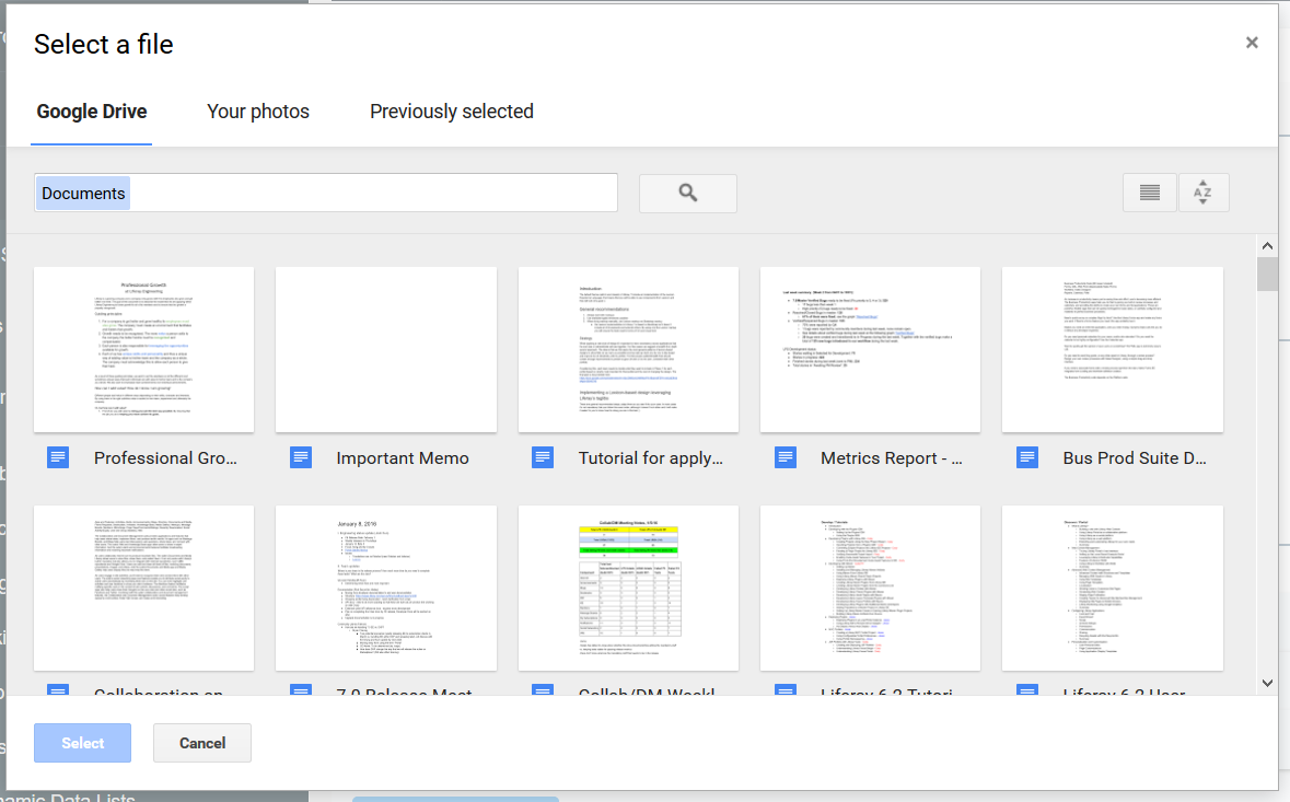 You can select files from Google Drive™ or your photos.