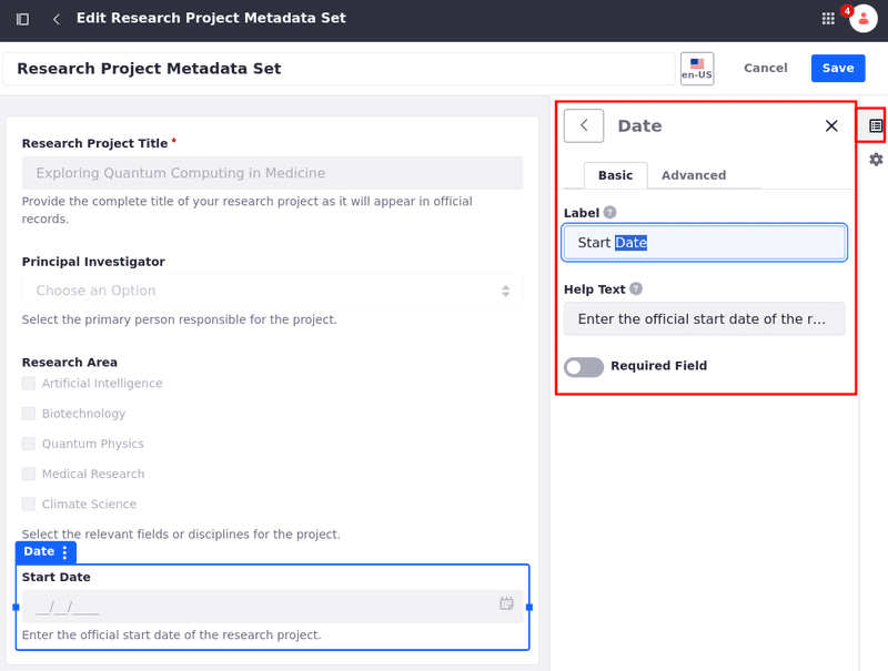 Configure each field.