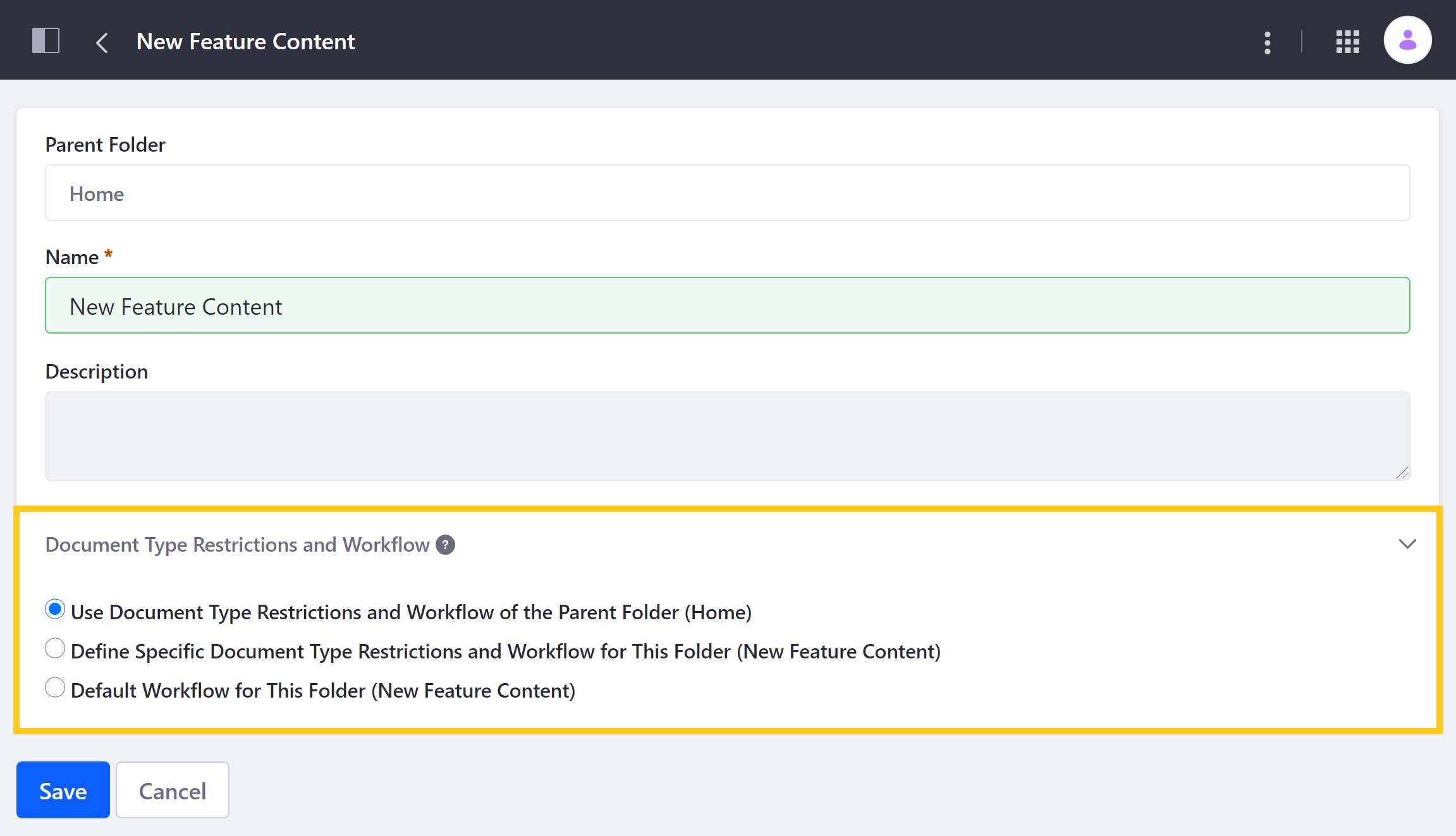 Configure workflows for individual folders.