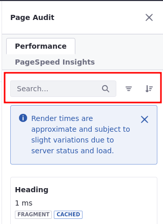 Tools under the Performance tab help you organize and find components around the page.