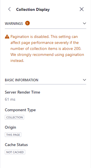 Warnings indicate possible performance issues with page components.
