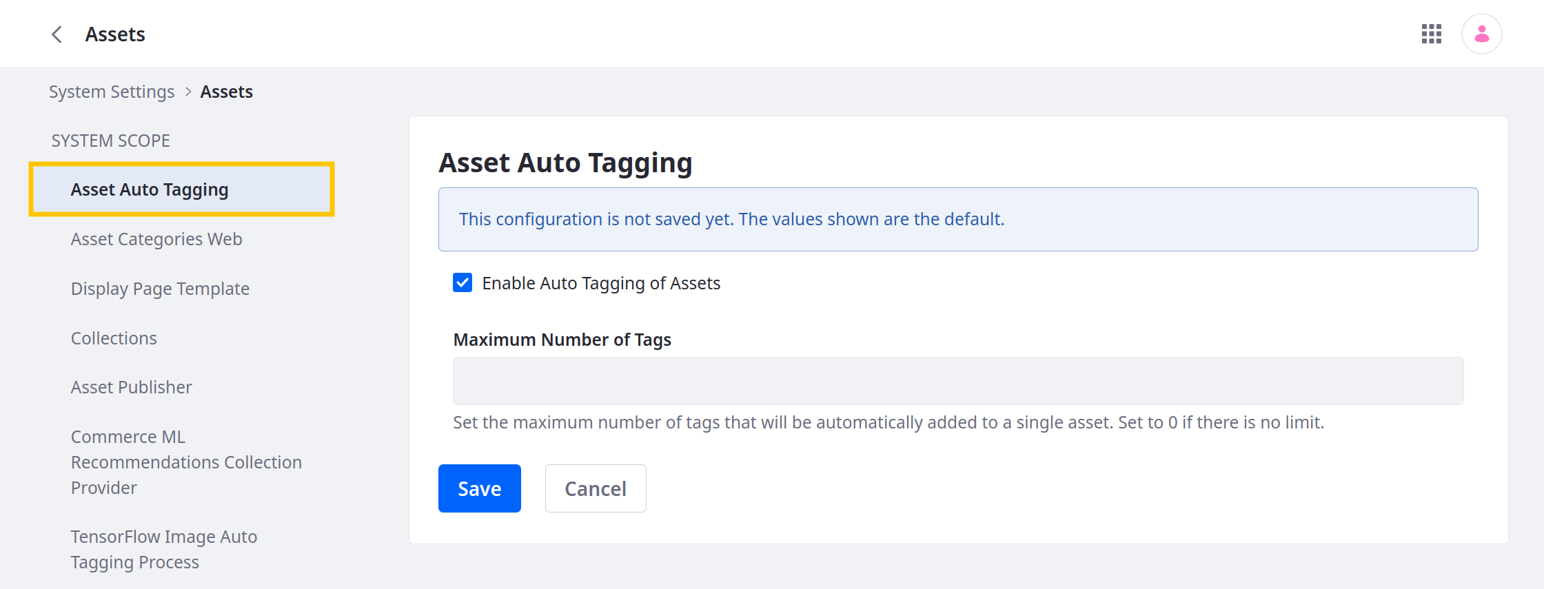 In Site Settings, click Assets and go to the Asset Auto Tagging tab under System Scope.