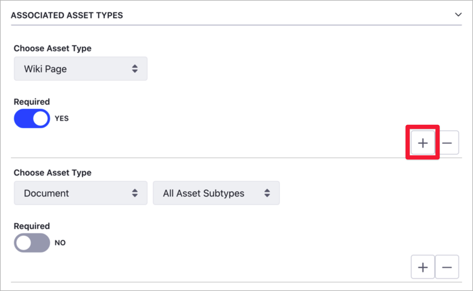 Define the category options for multiple asset types.