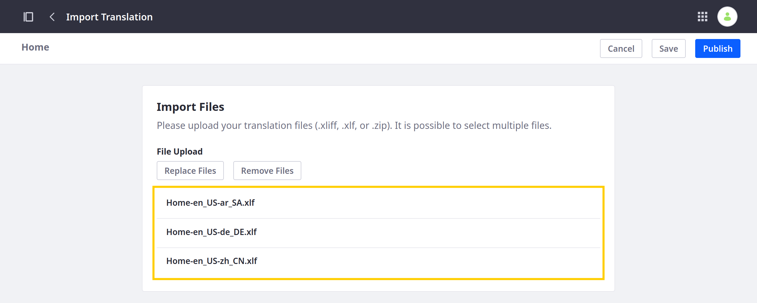 Select the translation files you want to import.