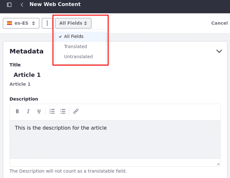 Select multiple articles and click Export for Translation