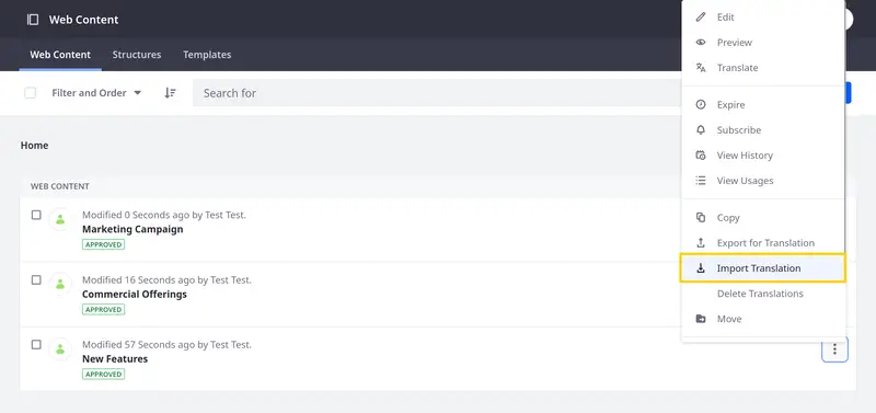 If errors occur during import, Liferay notifies you of the failing files and provides a downloadable CSV error report.