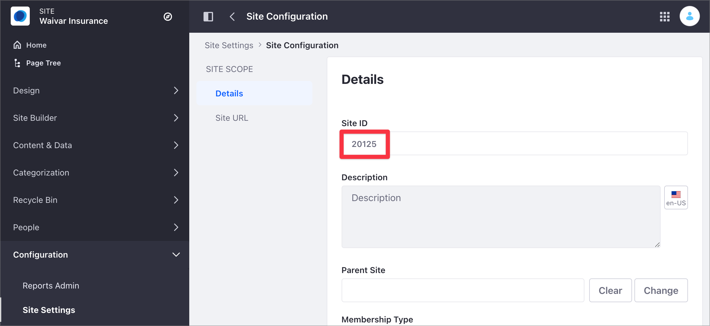 Create a new Web Content Structure in the user interface.