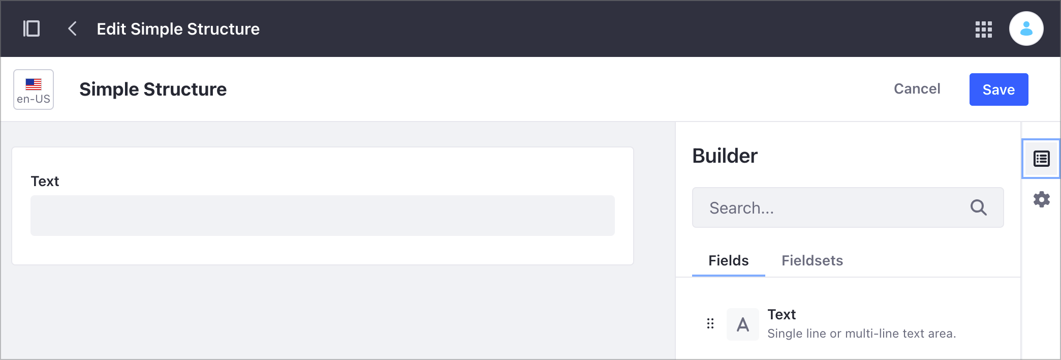 Basic sample web content structure using a single Text field.