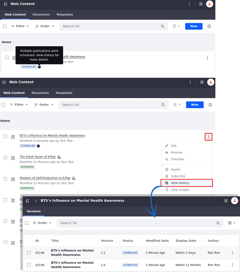 Schedule the same web content article multiple times.