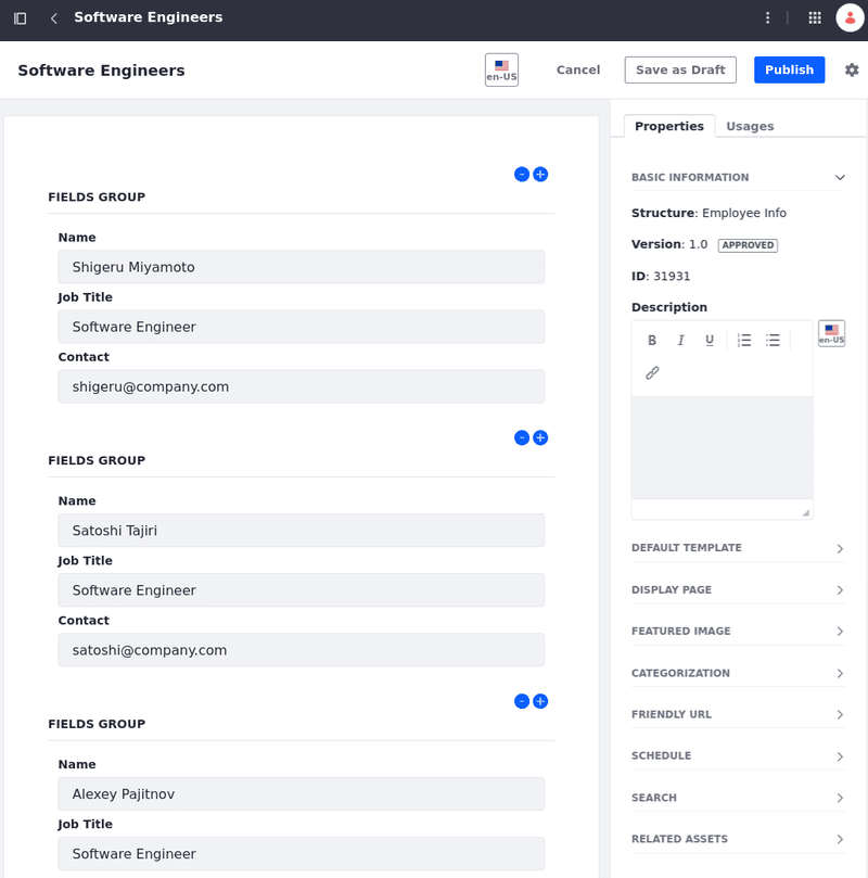 Fill in the repeatable fields.