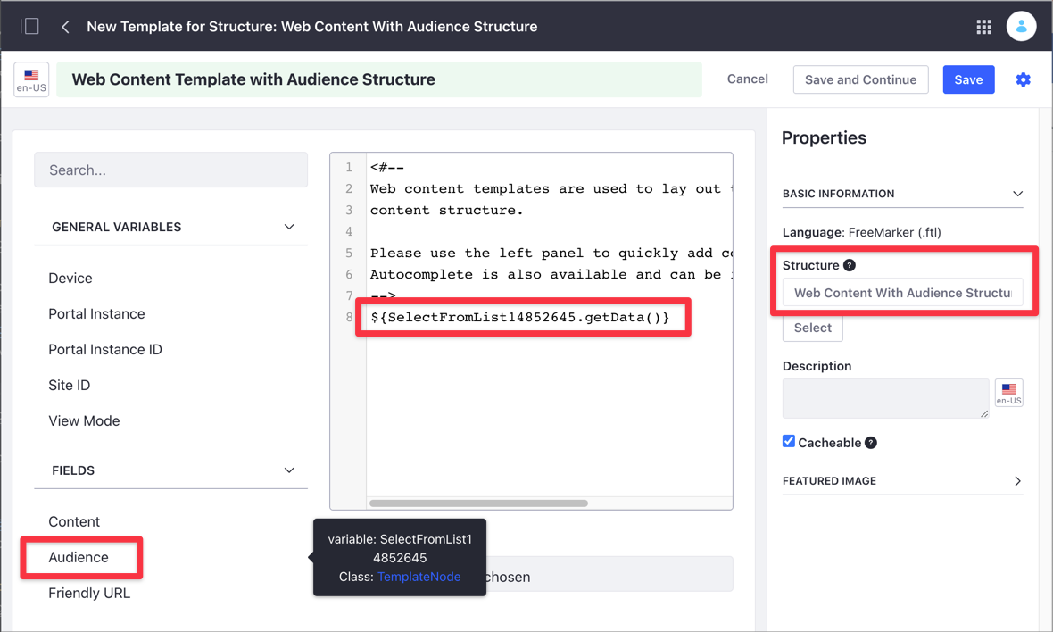 Create a web content template that uses the same structure as the web content article.