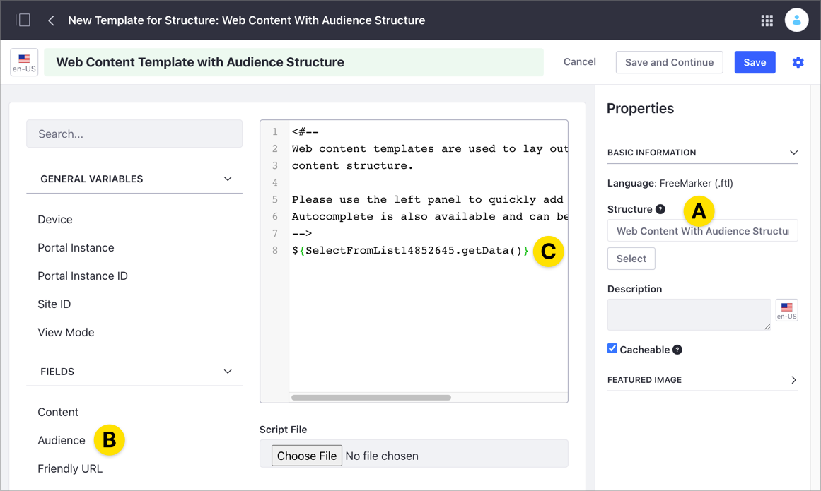 Create a web content template based on the structure with the multi-value field.