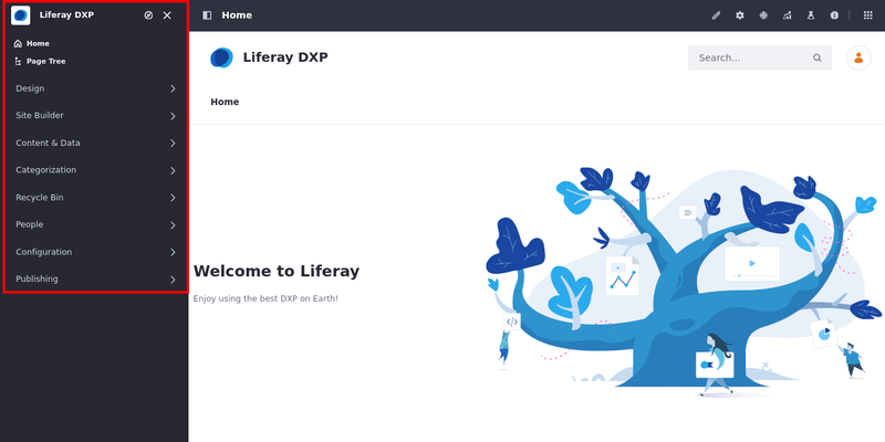 The Liferay DXP Personal Menu is available by clicking the avatar icon in the top right.