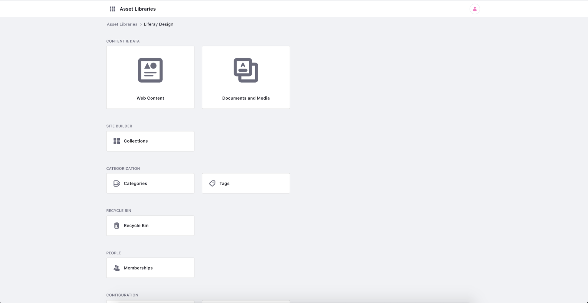 Asset Libraries are sharable across Sites and include any asset type.