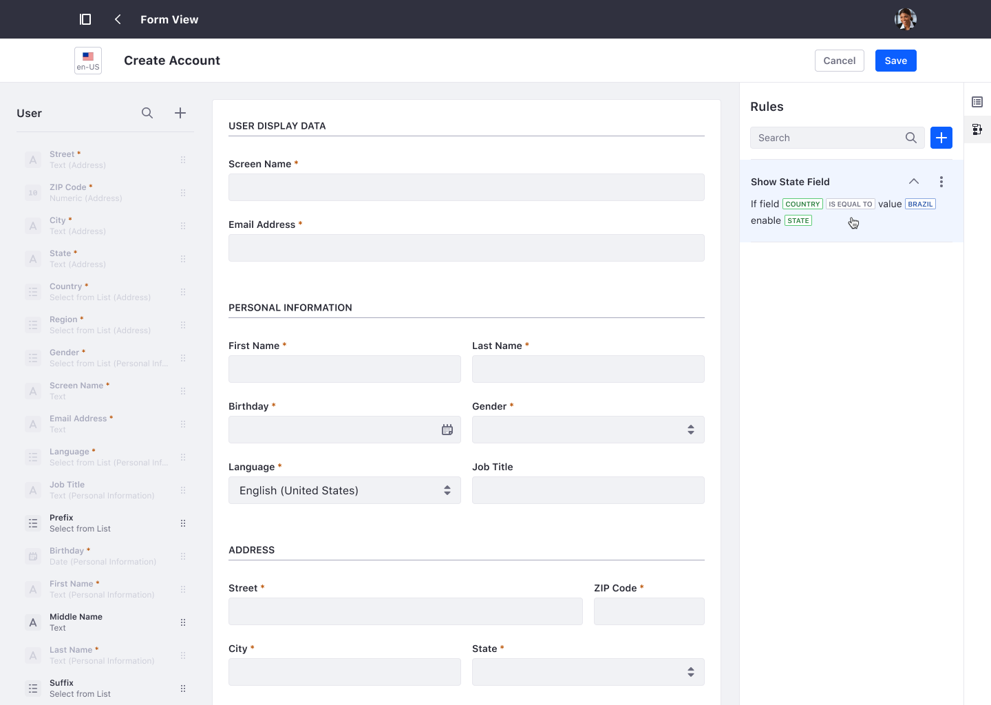 Form View Rules make it easy to control presentation of a form.