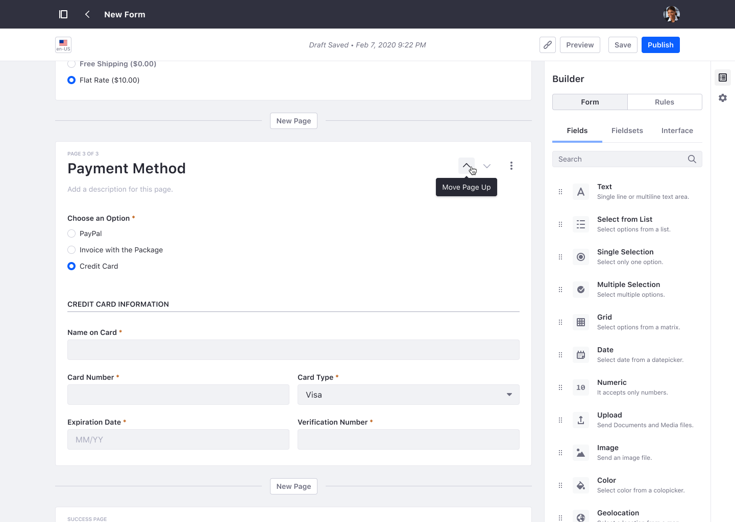 Page Reordering, an oft-requested feature, is now provided in Forms.