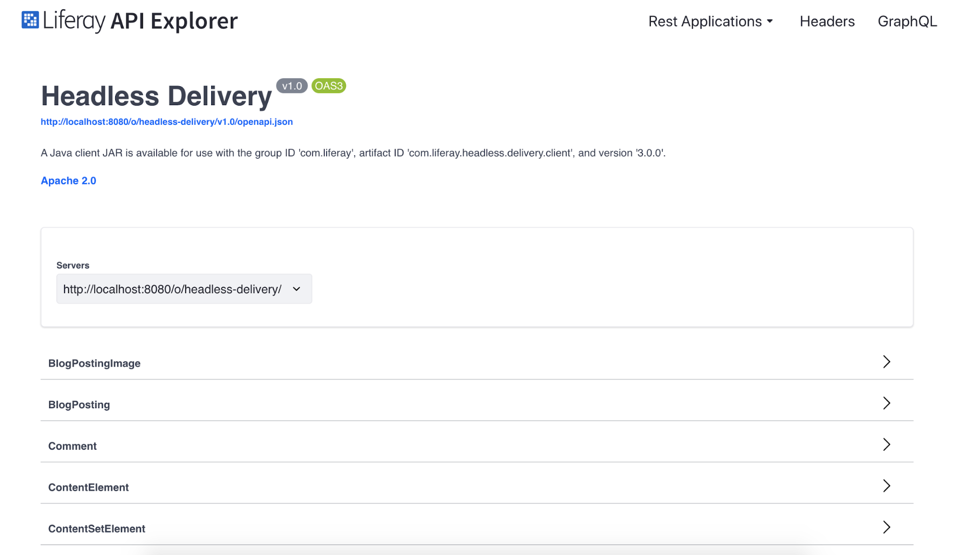 The API Explorer shows all available APIs in a Liferay DXP installation.